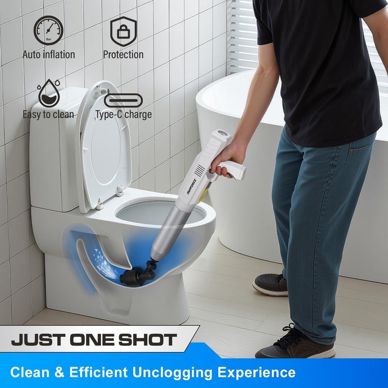 AMPFORCE ‌Electric Toilet Plunger for Bathroom, High-Pressure Air Plunger, Heavy-Duty Clog Remover for Toilets, Toilet Drain Unclogger(White) - Image 2